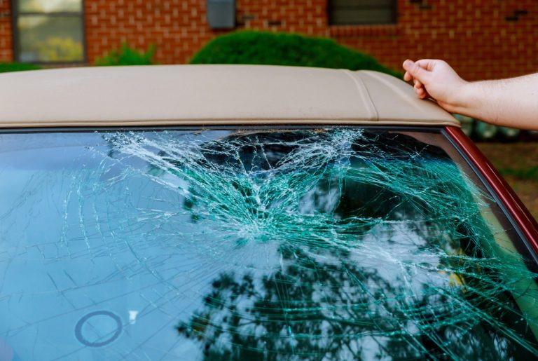Shattered windshield repair on a car in Baltimore