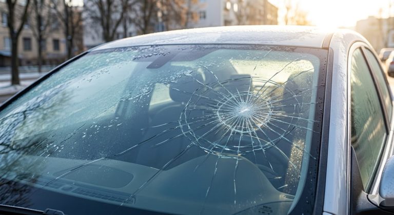 A car windshield actively cracks from extreme temperature change during an early morning defrost. Need a rapid auto glass fix Baltimore? Call today.